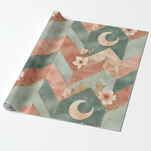 Papel De Presente Padrão Floral Lua Rústica Chevron (7)