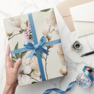 Papel De Presente Padrão Floral Marfim de Flor de Pessegueiro Macio