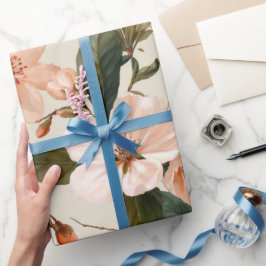 Papel De Presente Padrão Floral Marfim de Flor de Pessegueiro Macio