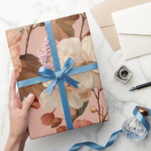 Papel De Presente Padrão Floral Marfim Flor de Rosa Elegante