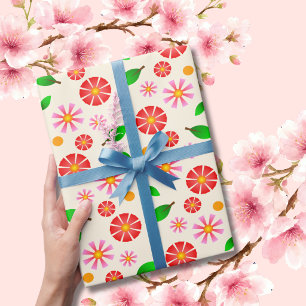 Papel De Presente Padrão Floral Minimalista Moderno creme