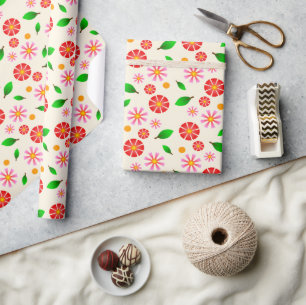Papel De Presente Padrão Floral Minimalista Moderno creme