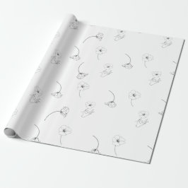 Papel De Presente Padrão Floral Mínimo Moderno Preto e Branco
