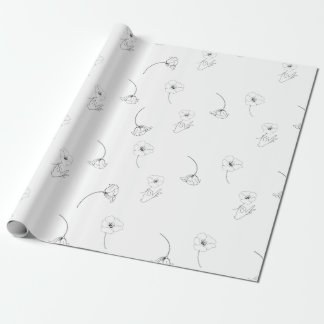 Papel De Presente Padrão Floral Mínimo Moderno Preto e Branco