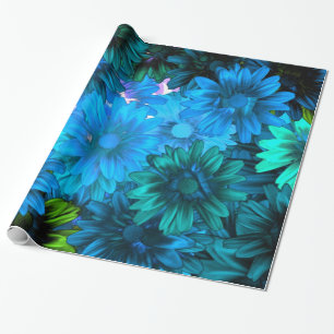 Papel De Presente Padrão floral moderno azul claro