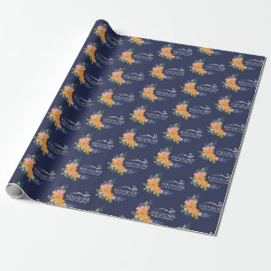 Papel De Presente Padrão Floral Moderno em Rosa e Amarelo & Logotipo