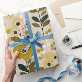 Papel De Presente Padrão Floral Mostarda Flor Tonelada Quente Retro