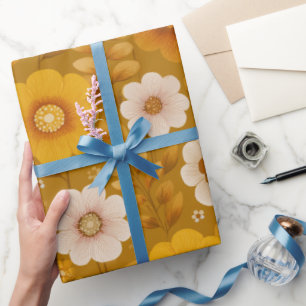Papel De Presente Padrão Floral Mostarda Floral Tom Quente Retro