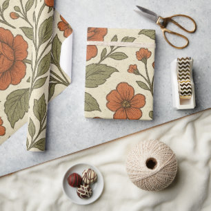 Papel De Presente Padrão Floral Outono Vintage – Botânica Rústica