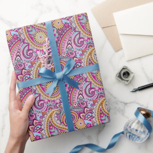 Papel De Presente Padrão Floral Paisley Boho Vibrante   Arte Colorid