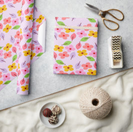 Papel De Presente Padrão Floral Pastel Adorável Rosa Macio Feminino