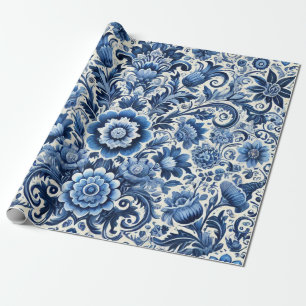 Papel De Presente Padrão Floral Popular Azul