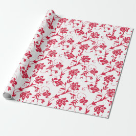 Papel De Presente Padrão Floral | Precioso Vermelho e Branco | Perso