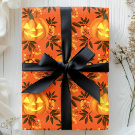 Papel De Presente Padrão Floral Pumpkin Jack O'Lantern
