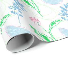 Papel De Presente Padrão Floral Retirado Pela Mão