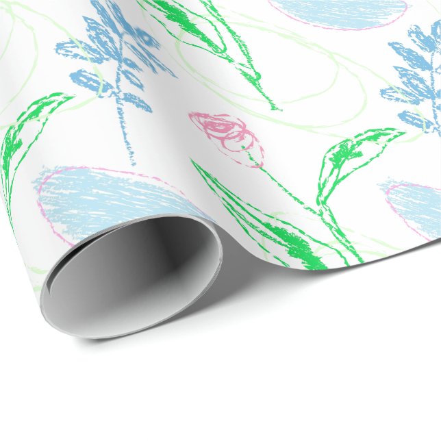 Papel De Presente Padrão Floral Retirado Pela Mão (Ponta do rolo)