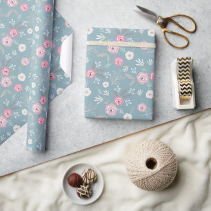 Papel De Presente Padrão floral retrô.