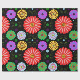 Papel De Presente Padrão Floral Retro Brilhante Arte Folclórica Colo