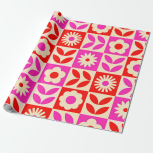Papel De Presente Padrão Floral Retro Vibrante