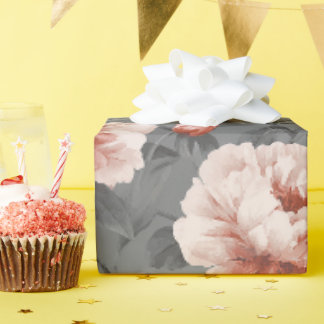 Papel De Presente Padrão Floral Romântico Rosa Po dusty Cinza Peônia