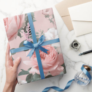 Papel De Presente Padrão Floral Rosa Bege Feminino