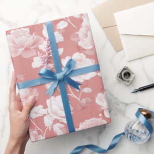 Papel De Presente Padrão Floral Rosa Branco Feminino Bebê