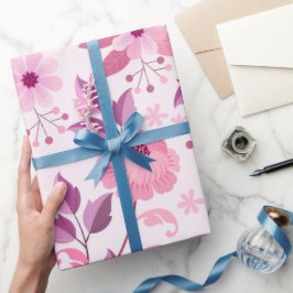 Papel De Presente Padrão Floral Rosa com Flores Elegantes