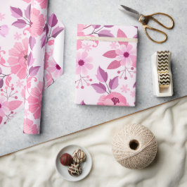 Papel De Presente Padrão Floral Rosa com Flores Elegantes