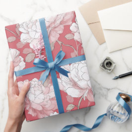 Papel De Presente Padrão Floral Rosa Desenhado à Mão Branco