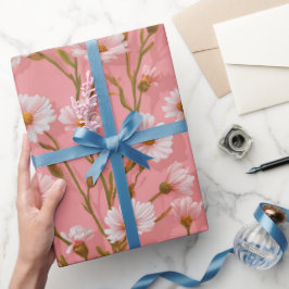 Papel De Presente Padrão Floral Rosa Desenhado à Mão com Flor de Mar