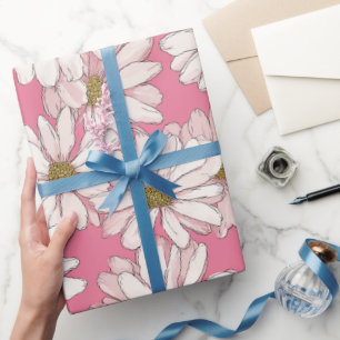 Papel De Presente Padrão Floral Rosa Desenhado à Mão com Flor de Mar