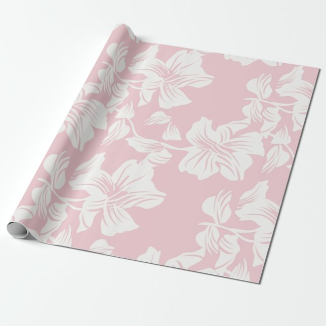 Papel De Presente Padrão Floral Rosa e Branco (Desenrolado)