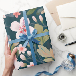Papel De Presente Padrão Floral Rosa e Branco Elegante