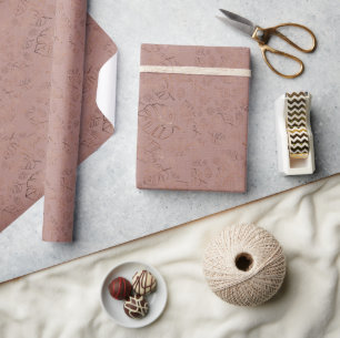 Papel De Presente Padrão Floral Rosa e Dourado Elegante