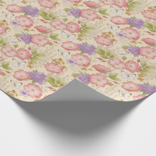 Papel De Presente Padrão Floral Rosa Elegante (Ponta)
