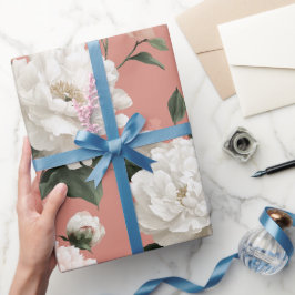 Papel De Presente Padrão Floral Rosa Peônia Bege Feminino