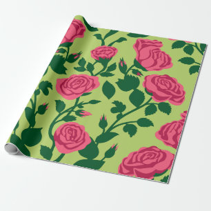 Papel De Presente Padrão Floral Rosa Rosa