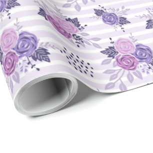 Papel De Presente Padrão Floral Rosa Roxo Moderno