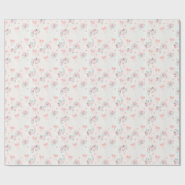 Papel De Presente Padrão Floral Rosa Suave e Laço – Romântico Fofo