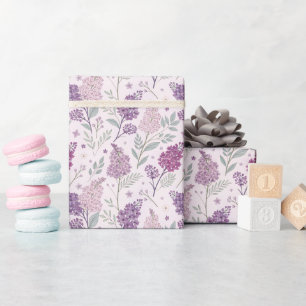 Papel De Presente Padrão Floral Rosa Suave e Lilás Roxo