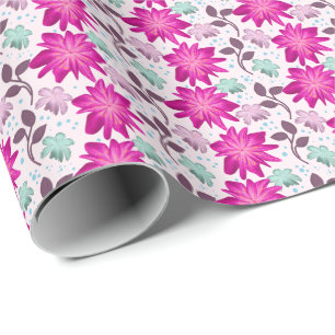 Papel De Presente Padrão Floral Rosa Vibrante Flores Modernas Ousa