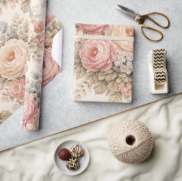 Papel De Presente Padrão Floral Rosa Vintage | Pastel Elegante