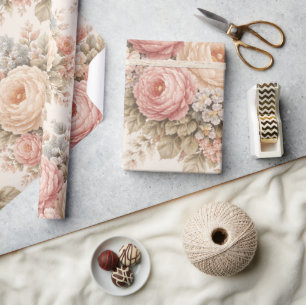 Papel De Presente Padrão Floral Rosa Vintage Pastel Elegante