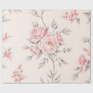 Papel De Presente Padrão Floral Rosas Cor-de-Rosa Vintage