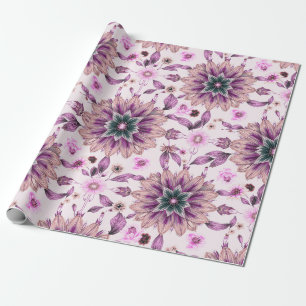 Papel De Presente Padrão Floral Roxo