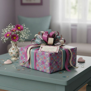 Papel De Presente Padrão floral roxo e amarelo