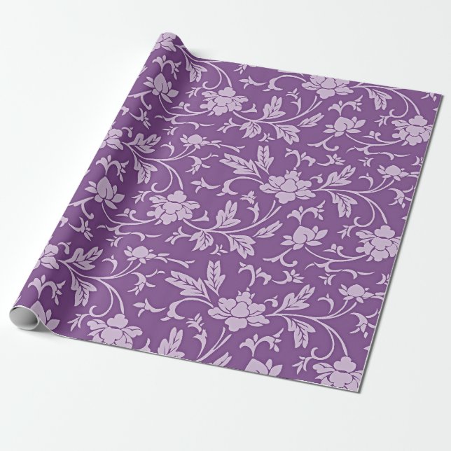 Papel De Presente Padrão floral roxo e lavanda (Desenrolado)