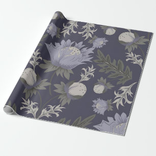 Papel De Presente Padrão floral roxo escuro simétrico