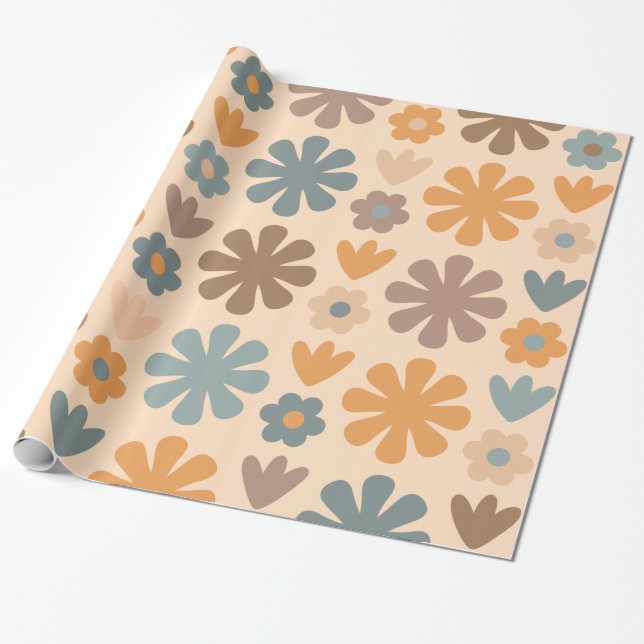 Papel De Presente Padrão Floral Russo-Retroescandinavo Cheerful (Desenrolado)