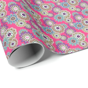 Papel De Presente Padrão floral rústico colorido retrô 